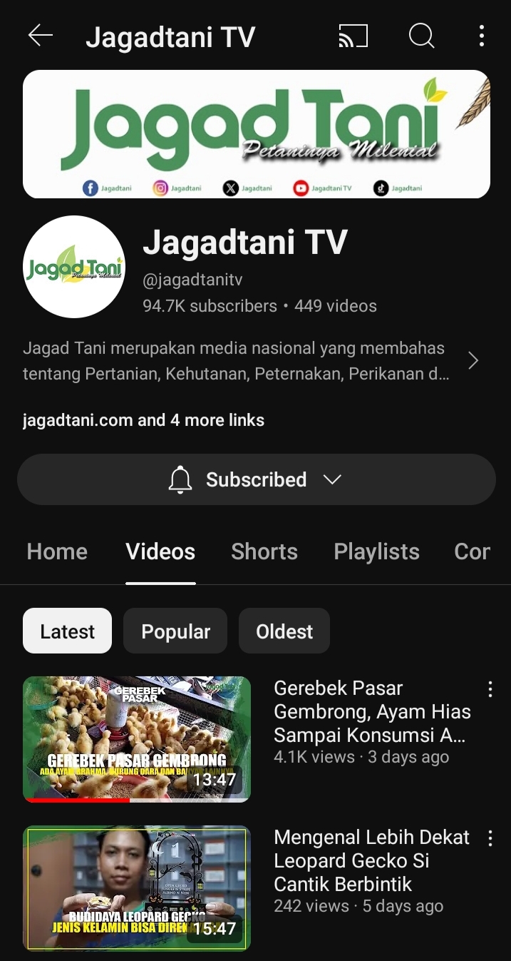 Channel YouTube Jagadtani TV